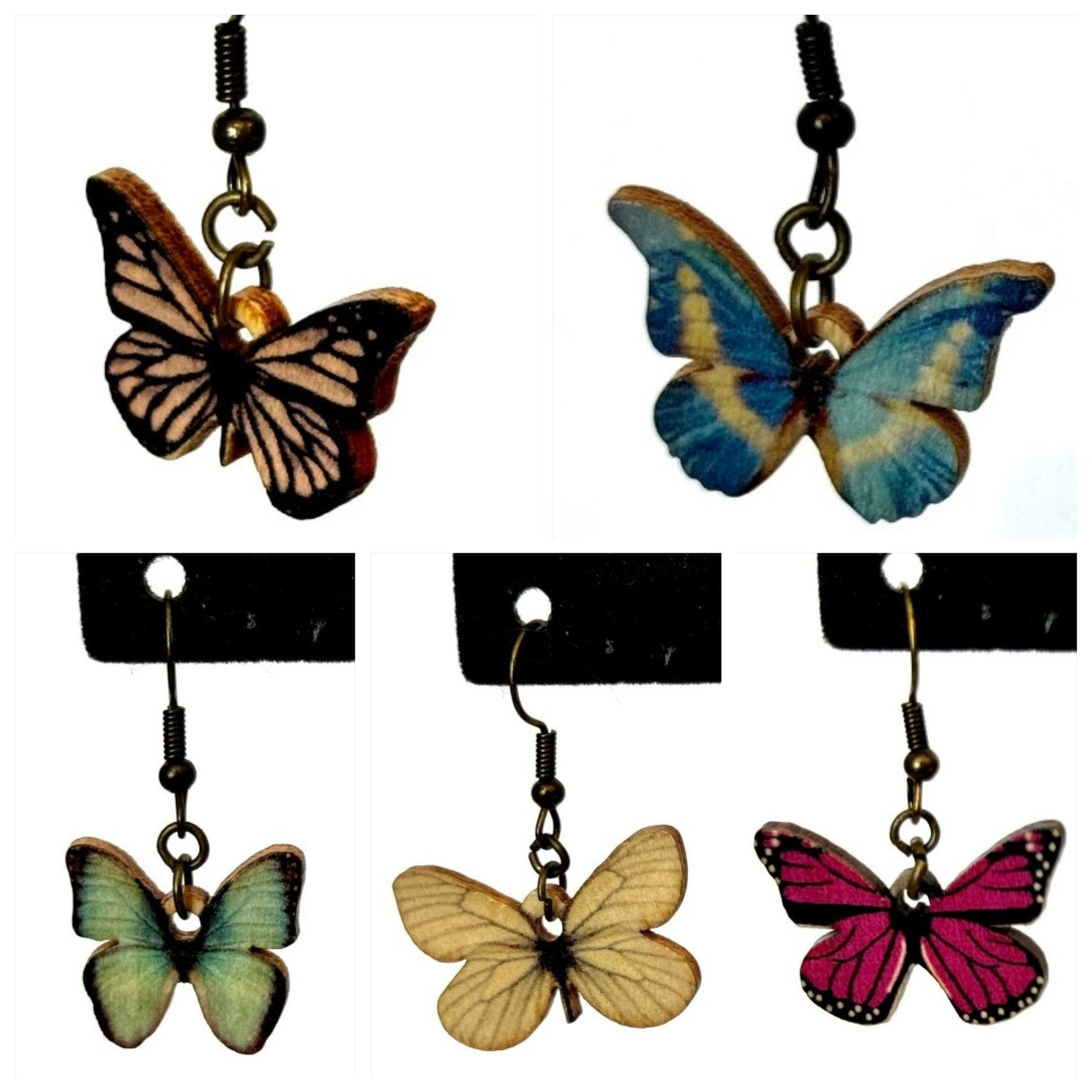 Wooden, Butterfly, Moth, Antique Bronze, Dangle, Earrings