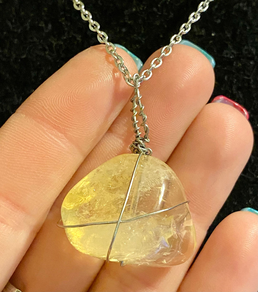 Thumbnail: Raw, Citrine, Prehnite, Wire Wrapped, Pendant, Necklace