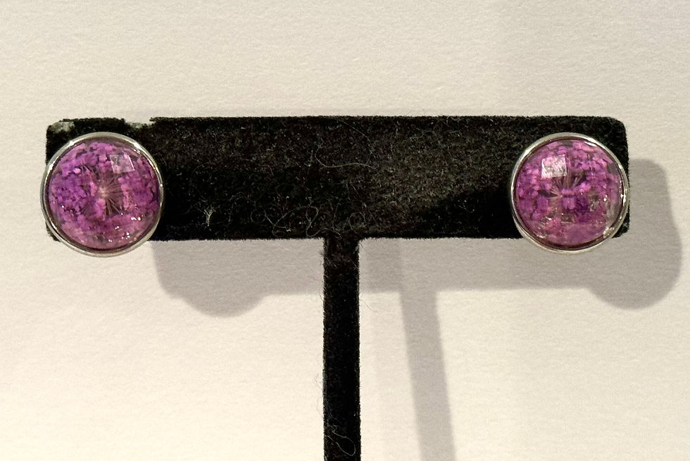 Thumbnail: Silver, Round, Blue, Purple, Green, Red, Flower, Resin, Post, Earrings