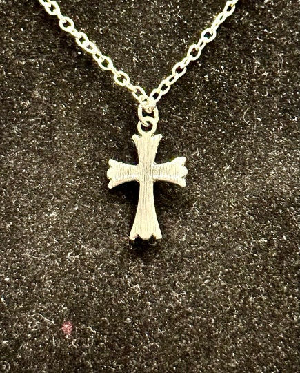 Thumbnail: Small, Rhinestone, Silver, Cross, Pendant, Necklace