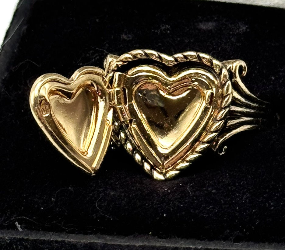 Thumbnail: Antique Bronze, Heart, Locket, Adjustable, Ring