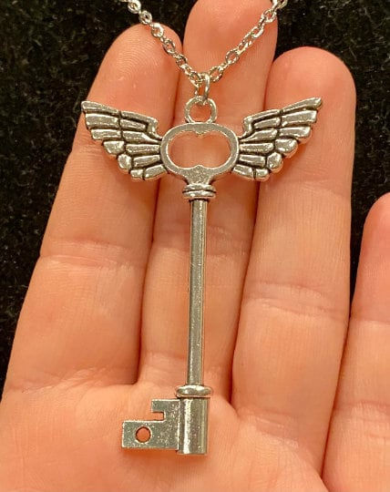 Thumbnail: Antique Bronze, Silver, Flying Key, Pendant, Necklace