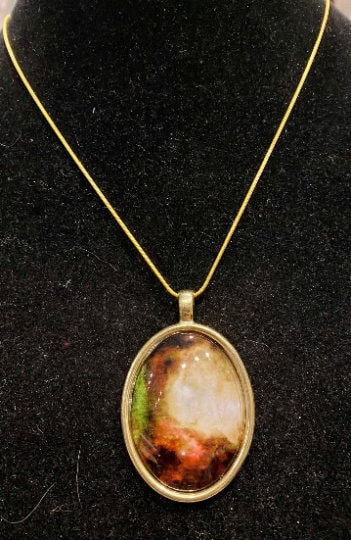 Thumbnail: Gold, Galaxy, Large, Red, Yellow, Blue, Pendant, Necklace