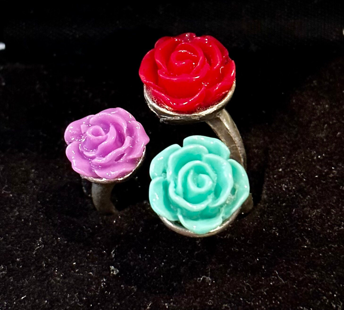 Red, Green, Pink, Rose, Flower, Floral, Adjustable, Silver, Ring