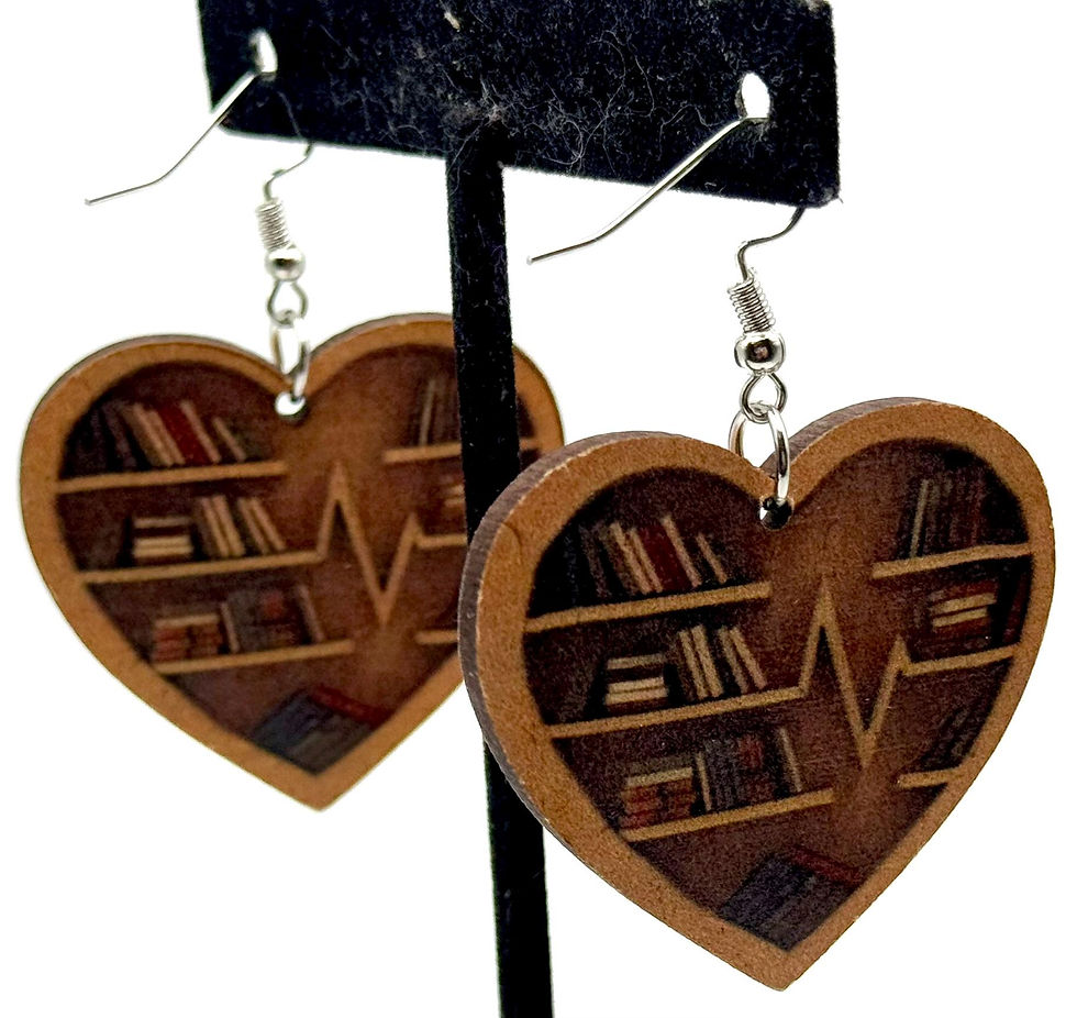 Thumbnail: Wooden, Heart, Book, Large, Dangle, Silver, Earrings