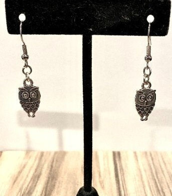 Thumbnail: Antique bronze, owl, dangle, earrings