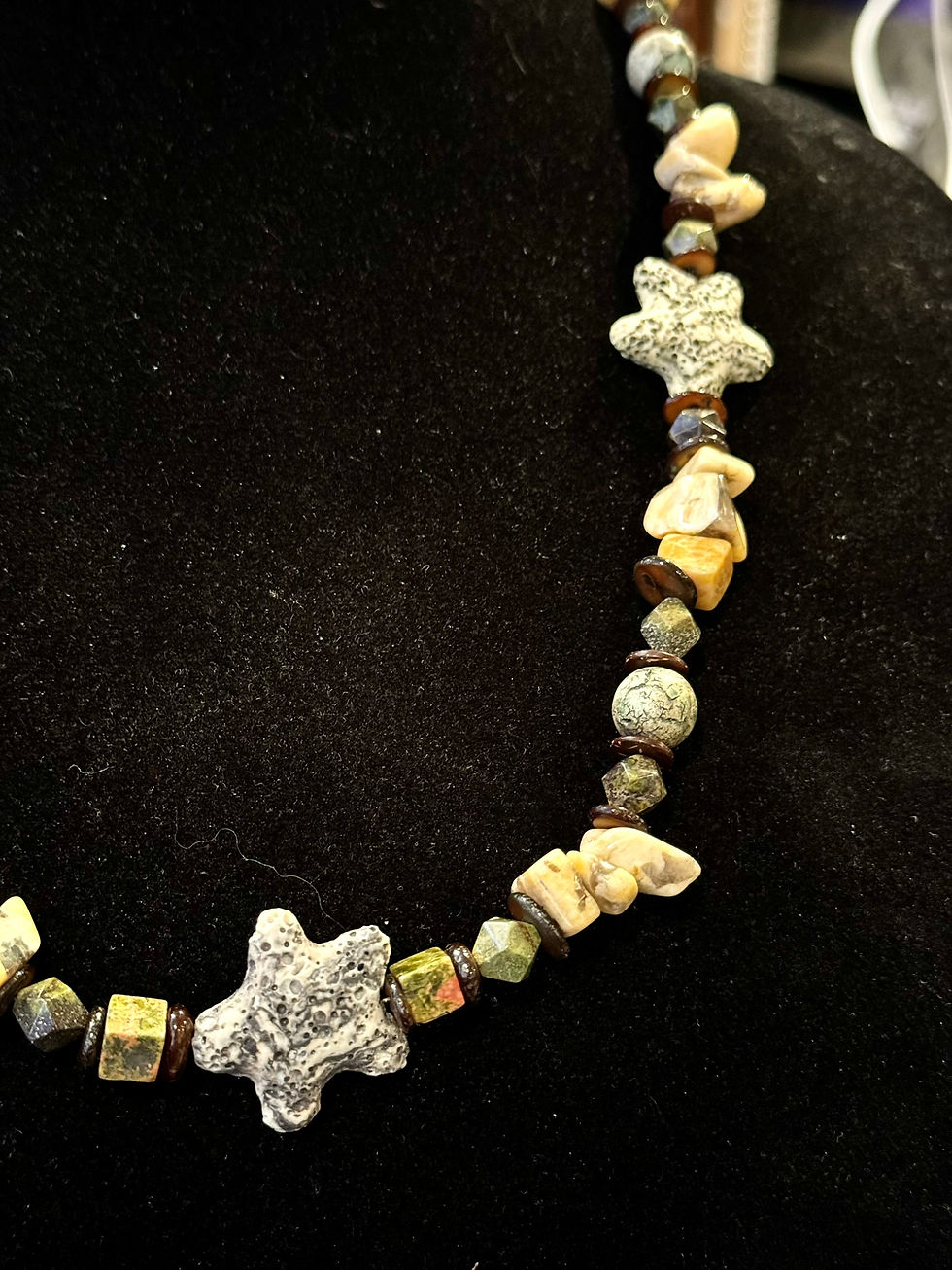 Thumbnail: Feldspar, Kambaba Jasper, Coconut Shell, Beaded, Handmade, Jewelry Set