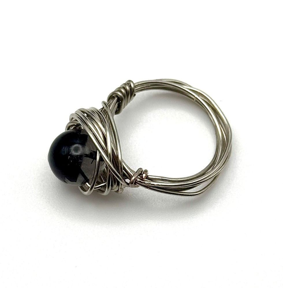 Thumbnail: Tourmalinated Quartz, Wire Wrapped, Size 8.5, Silver, Ring
