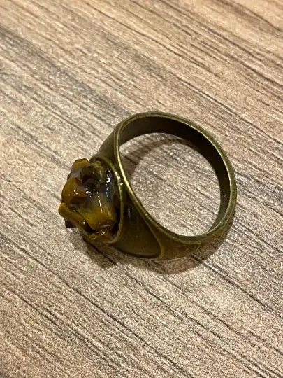 Thumbnail: Unakite Jasper, Tiger's Eye, Antique Bronze, Ring, Size 7