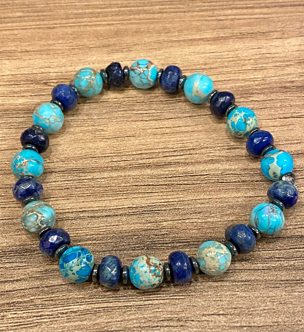 Imperial Jasper, Lapis Lazuli, Hematite, Adjustable, Stretchy, Gemstone, Bracelet