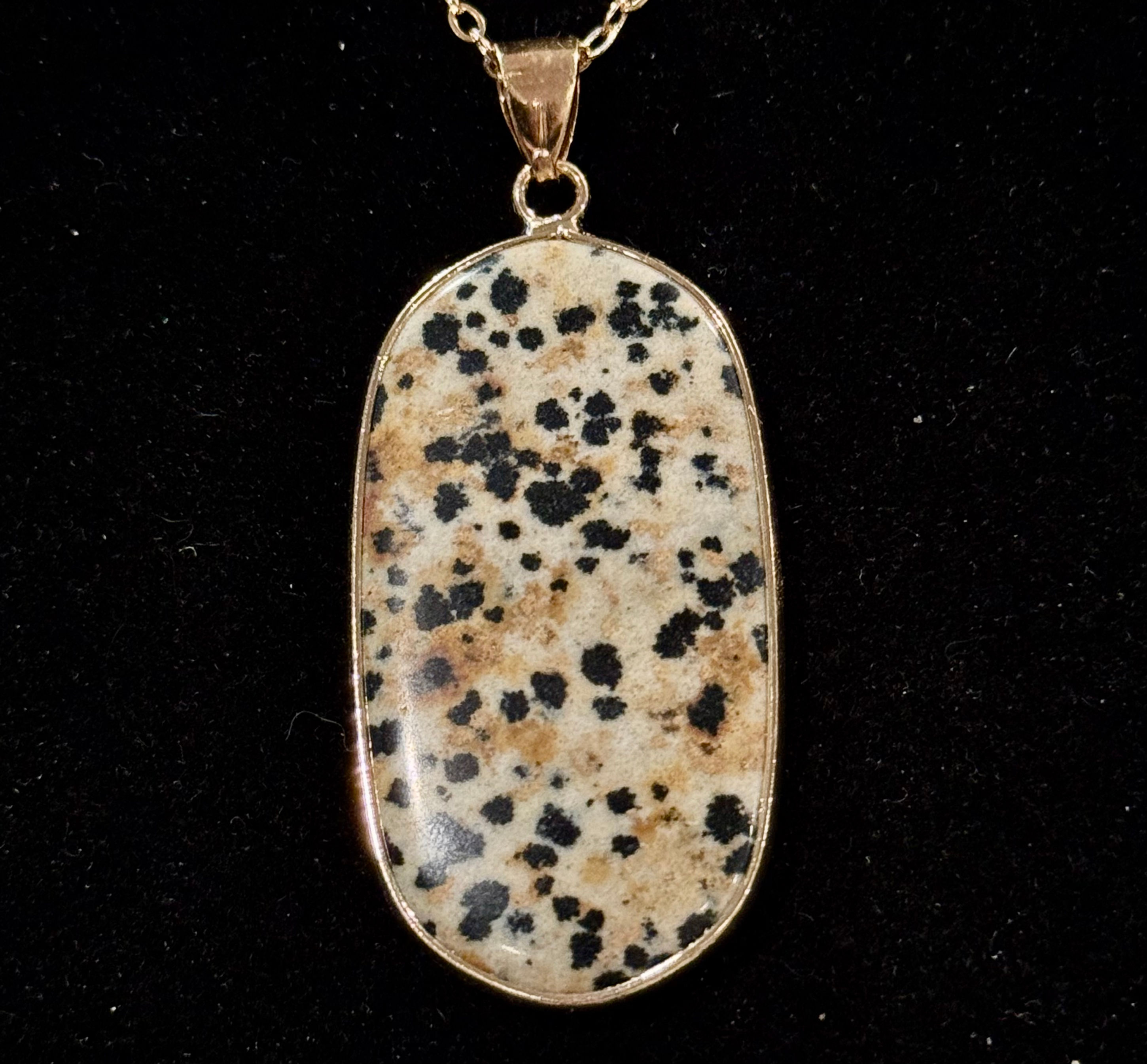 Dalmatian Jasper, Oval, Gold, Pendant, Necklace