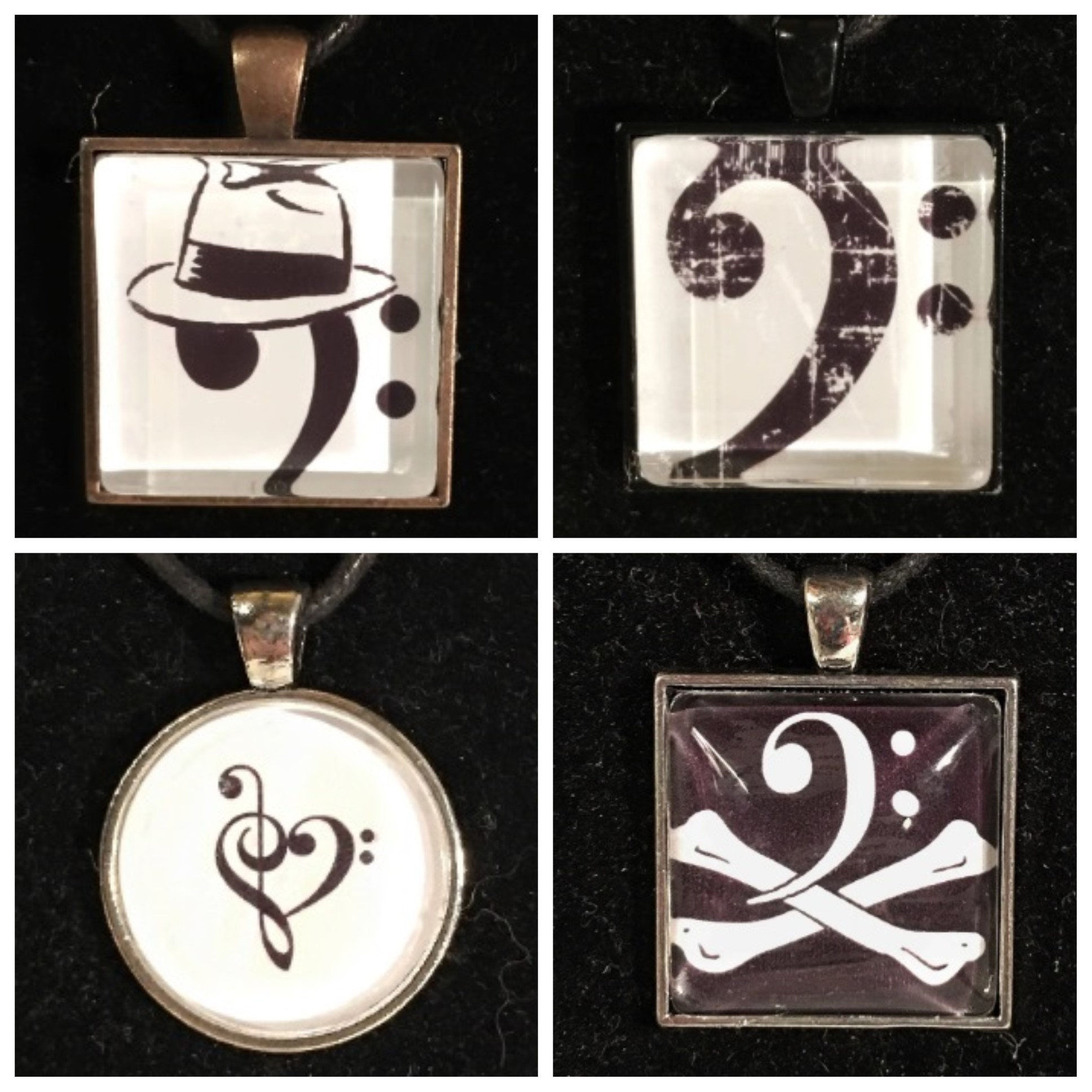 Bass Clef, Bones, Treble Clef, Square, Pendant, Necklace