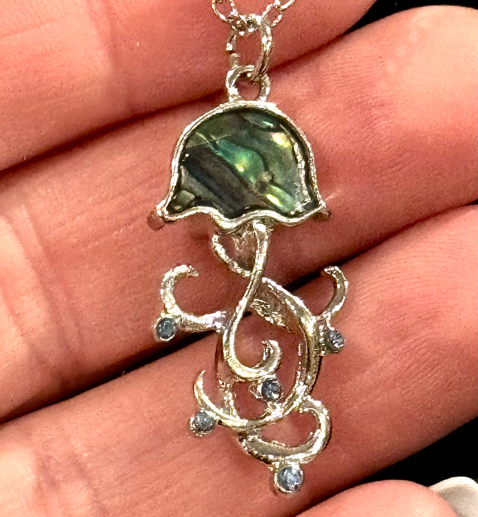 Thumbnail: Abalone Shell, Jellyfish, Rhinestone, Silver, Pendant, Necklace