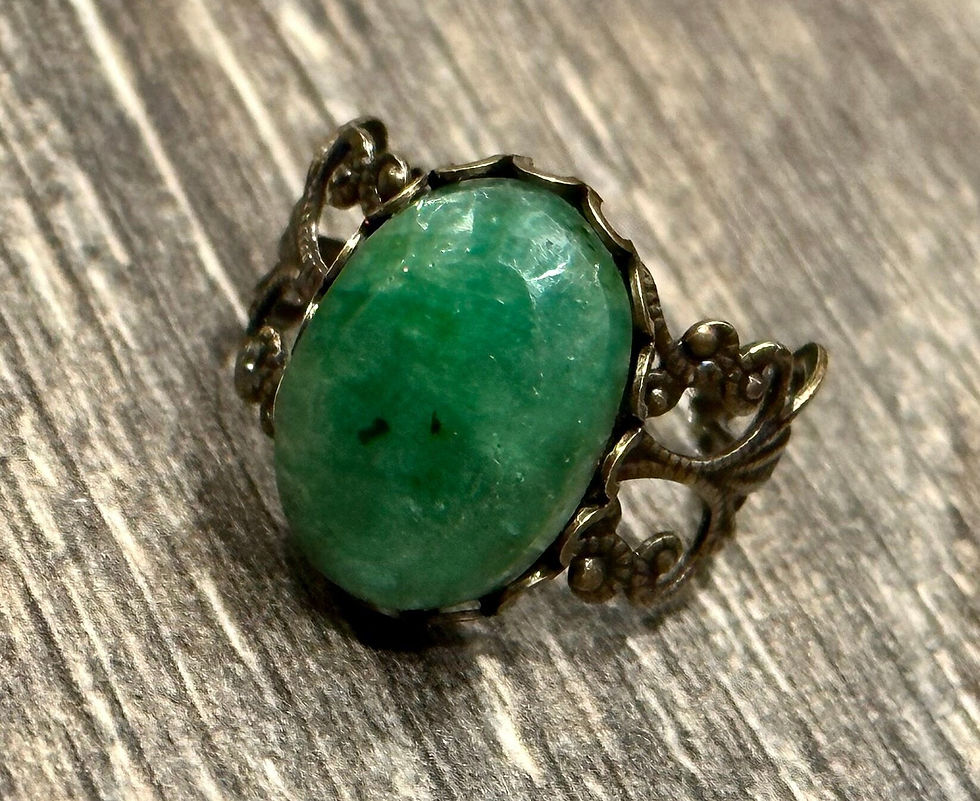 Thumbnail: Antique Bronze, Jade, Adjustable, Filigree, Ring
