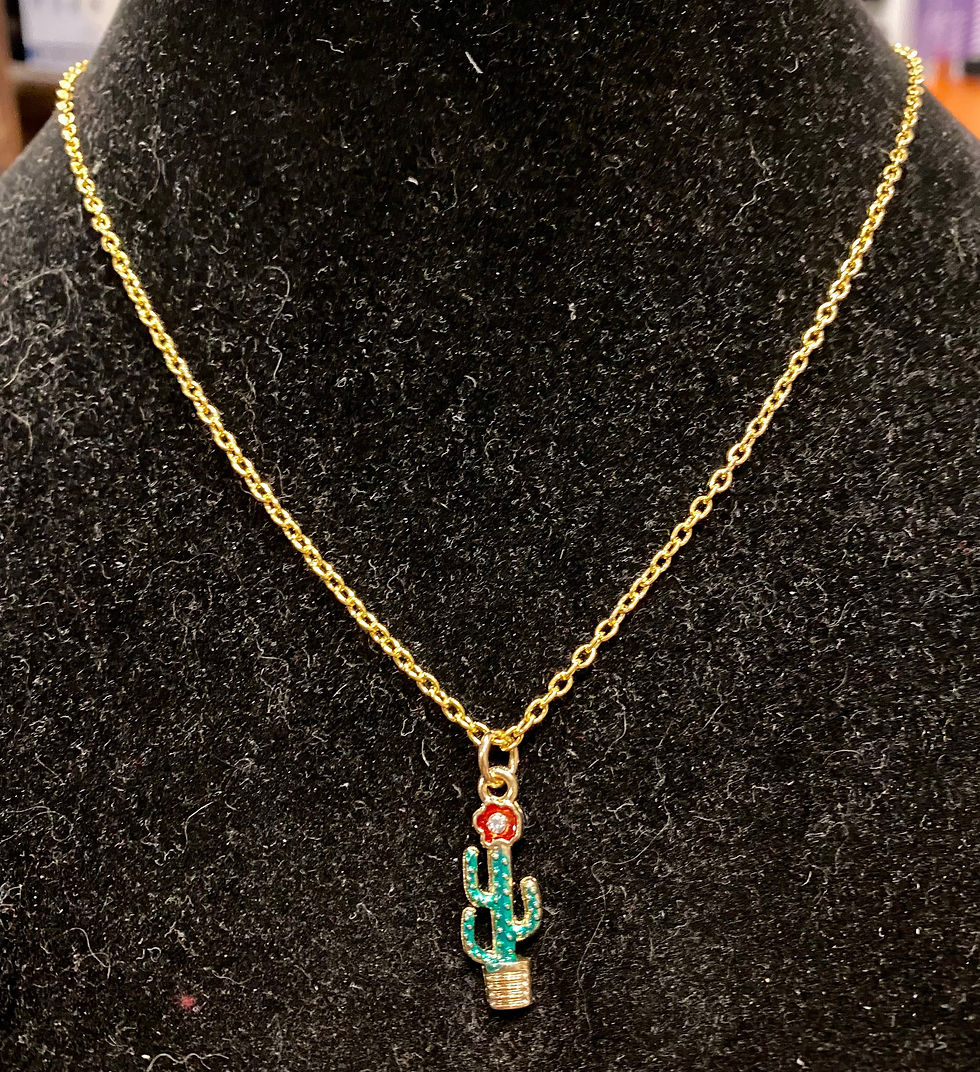 Thumbnail: Saguaro, Cactus, Rhinestone, Flower, Gold, Pendant, Necklace - SerenityGraceJewelry