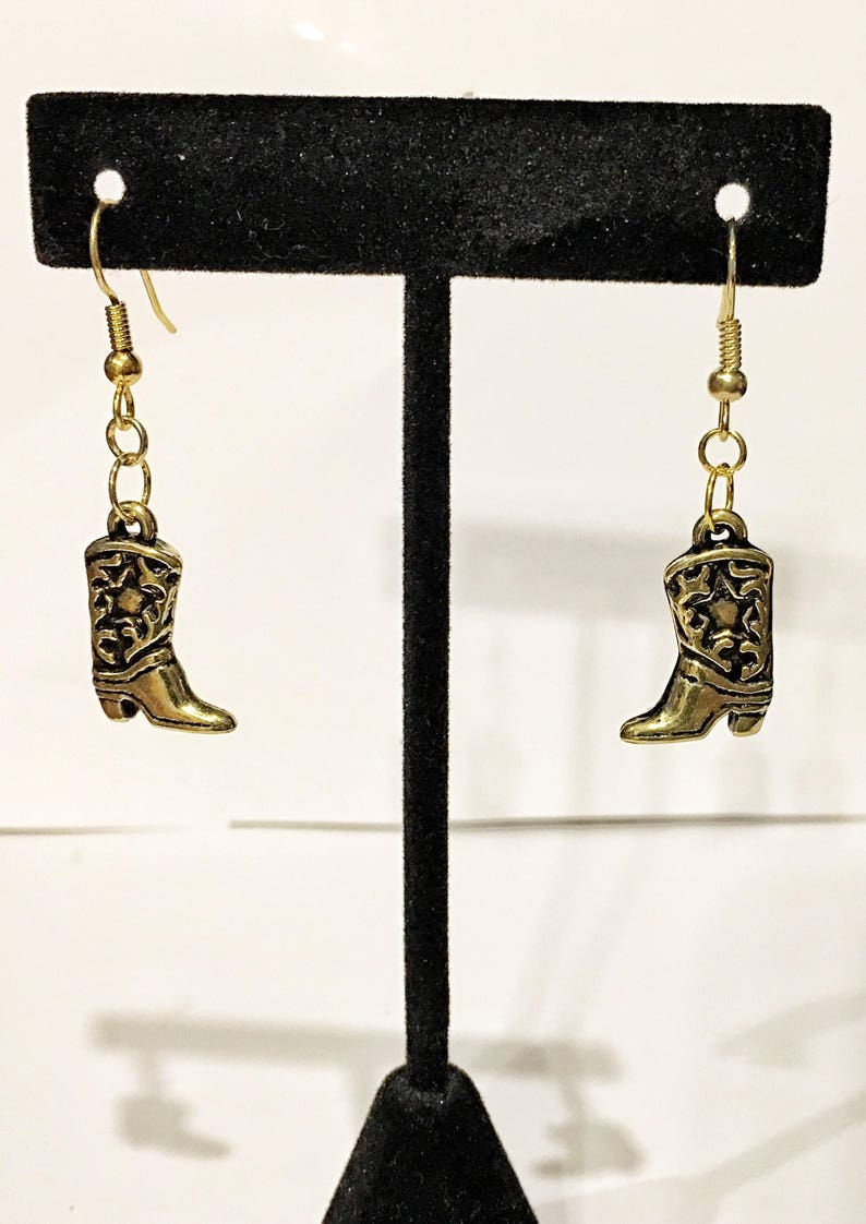 Thumbnail: Copper, Gold, Silver, Cowboy, Boot, Dangle Earrings - SerenityGraceJewelry