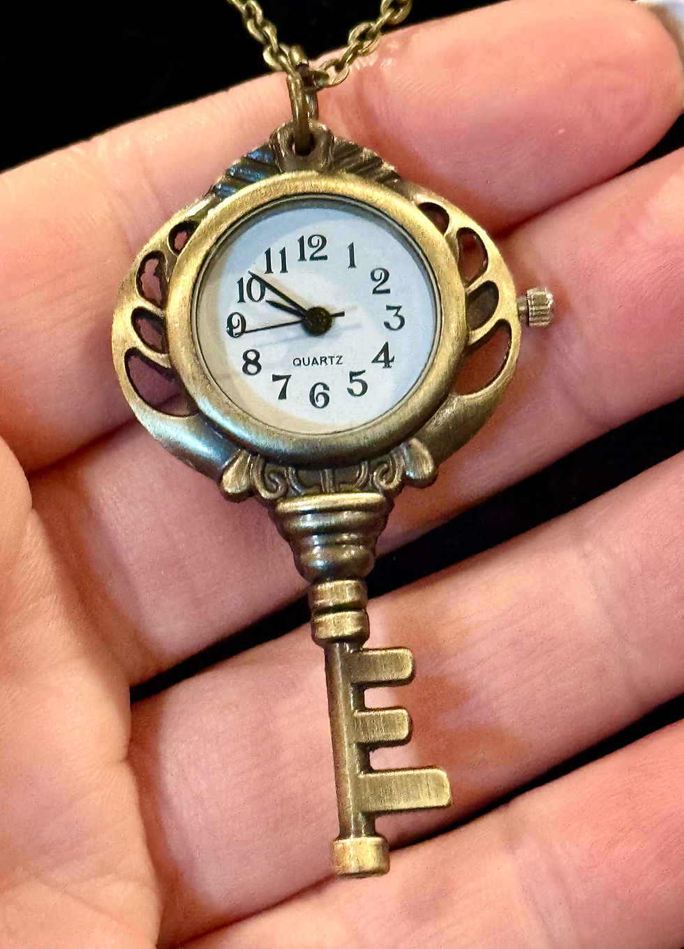 Thumbnail: Antique Bronze, Key, Clock, Pendant, Necklace