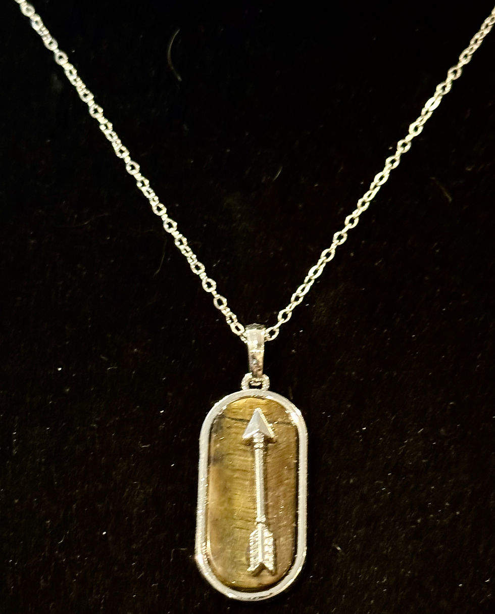Thumbnail: TIger’s Eye, Arrow, Silver, Oval, Pendant, Necklace