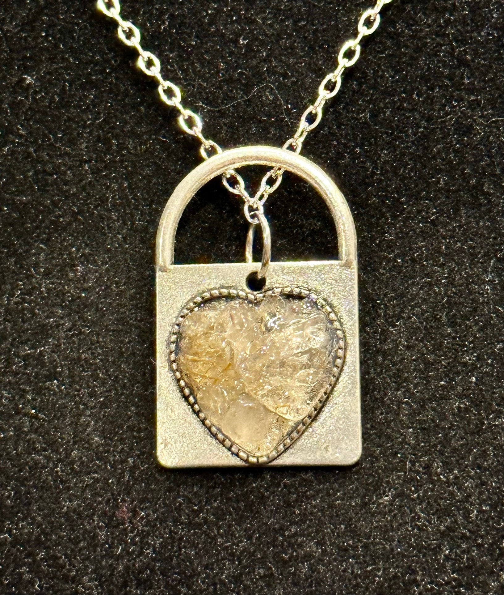 Rutilated Quartz, Heart, Lock, Pendant, Necklace