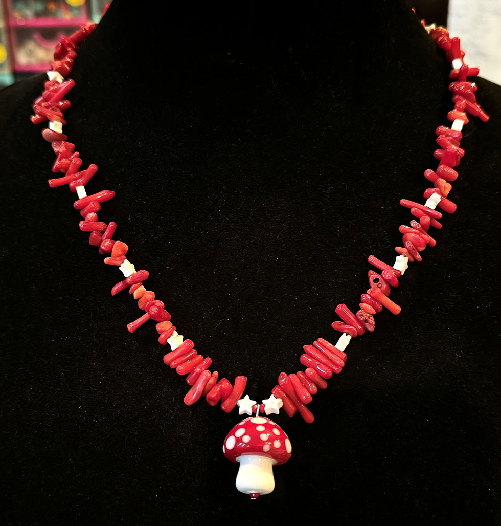 Thumbnail: Red, Mushroom, Red, Bamboo, Coral, Necklace - SerenityGraceJewelry