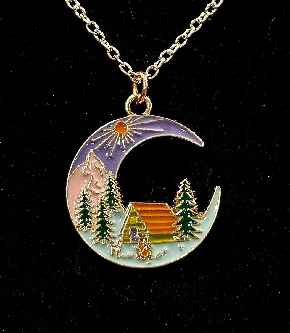 Rose Gold, Mountain, Cabin, Crescent, Moon, Pendant, Necklace - SerenityGraceJewelry