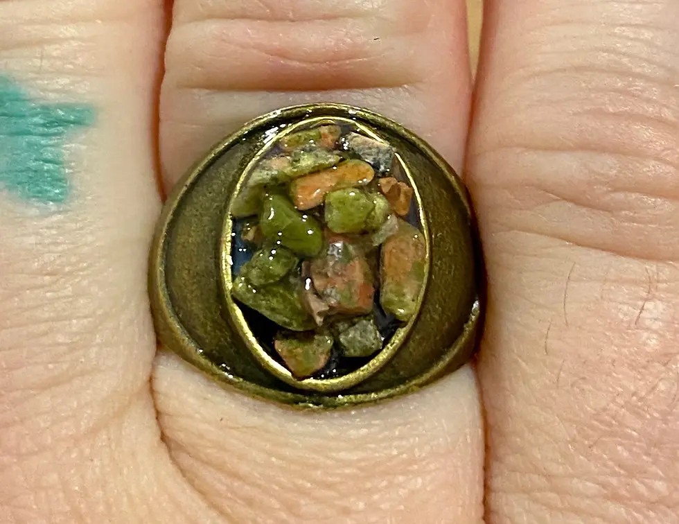 Thumbnail: Unakite Jasper, Tiger's Eye, Antique Bronze, Ring, Size 7