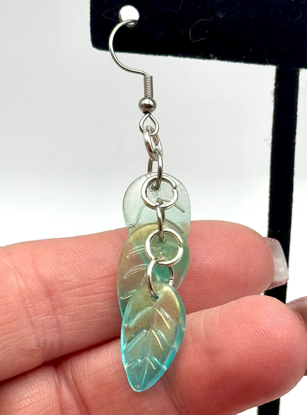 Thumbnail: Blue, Leaf, Large, Dangle, Earrings