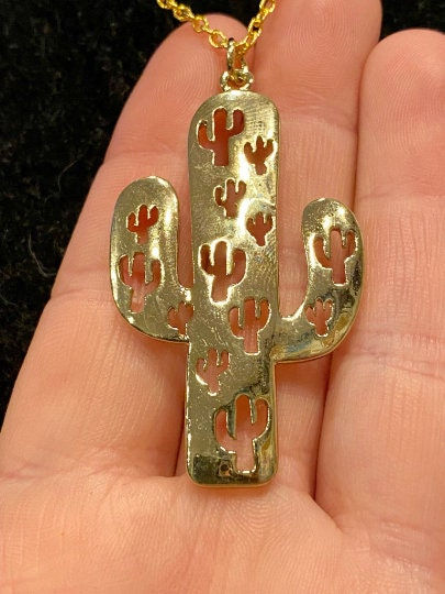 Thumbnail: Gold, Cactus, Sombrero, Cactus In Cactus, Pendant, Necklace