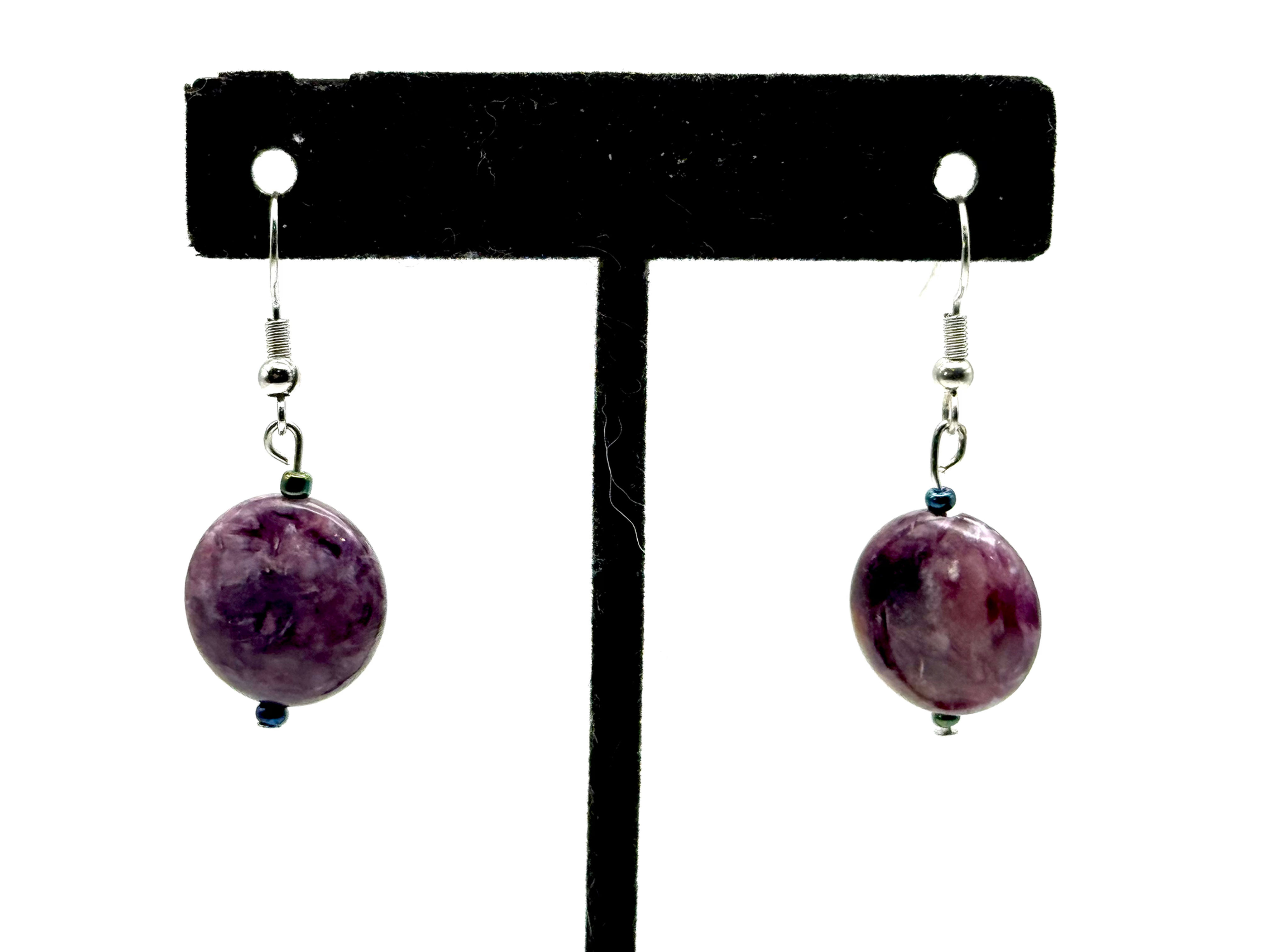 Charoite, Silver, Dangle, Earrings