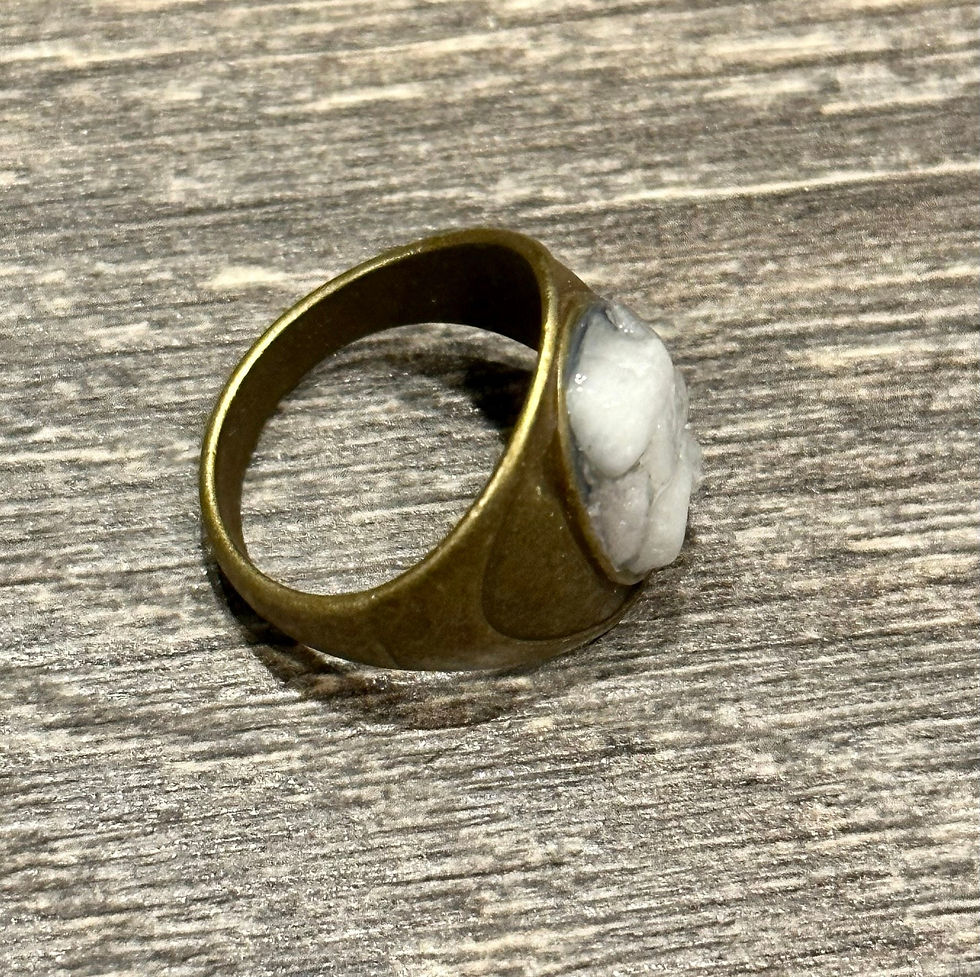 Thumbnail: White Jade, Antique Bronze, Jasper, Copper, Size 7, Ring
