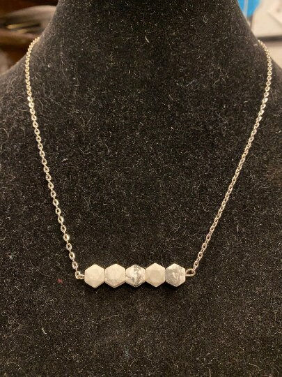 Thumbnail: Howlite, Teardrop, Bar, Pendant, Necklace