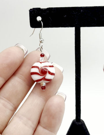 Thumbnail: Peppermint, Candy, Glass, Silver, Dangle, Earrings