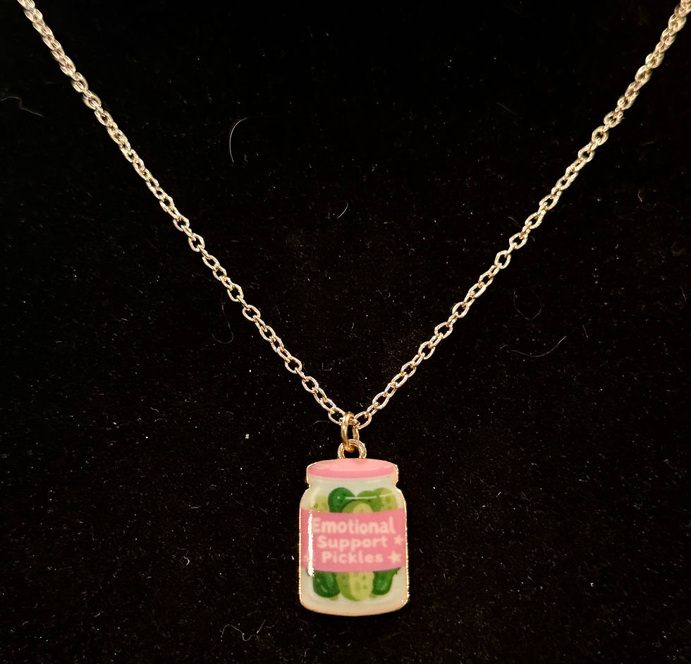 Thumbnail: Pickle, Jar, Emotional Support Pickles, Gold, Pendant, Necklace