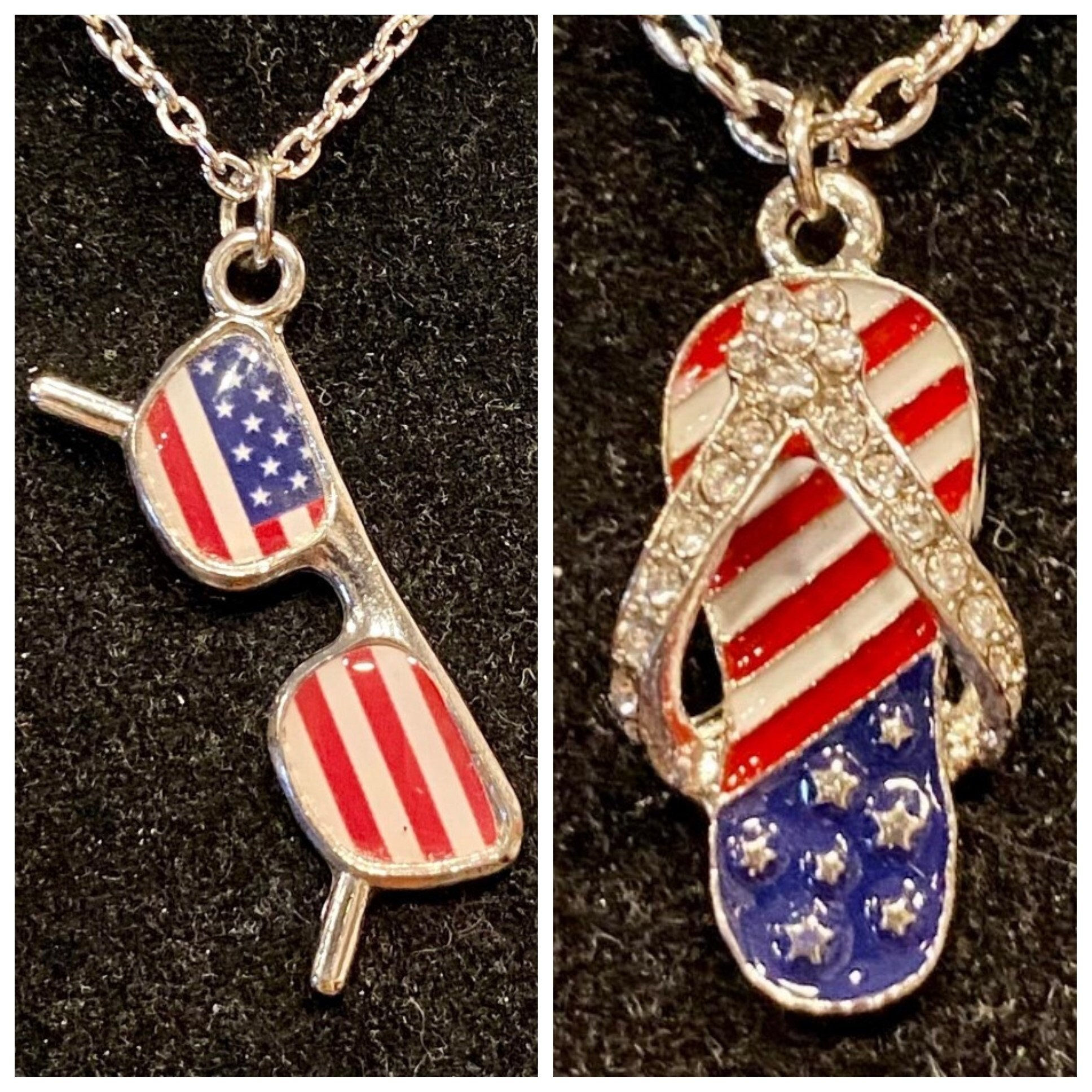 Flip Flop, USA, Flag, Rhinestone, Shoe, Pendant, Necklace - SerenityGraceJewelry