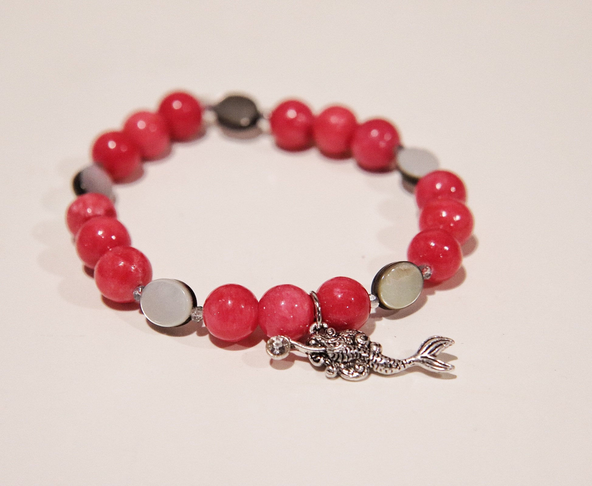 Red Coral, Abalone Shell, Adjustable, Stretchy, Bracelet
