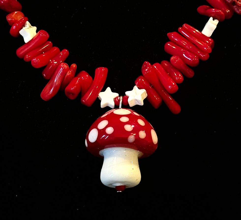 Red, Mushroom, Red, Bamboo, Coral, Necklace - SerenityGraceJewelry
