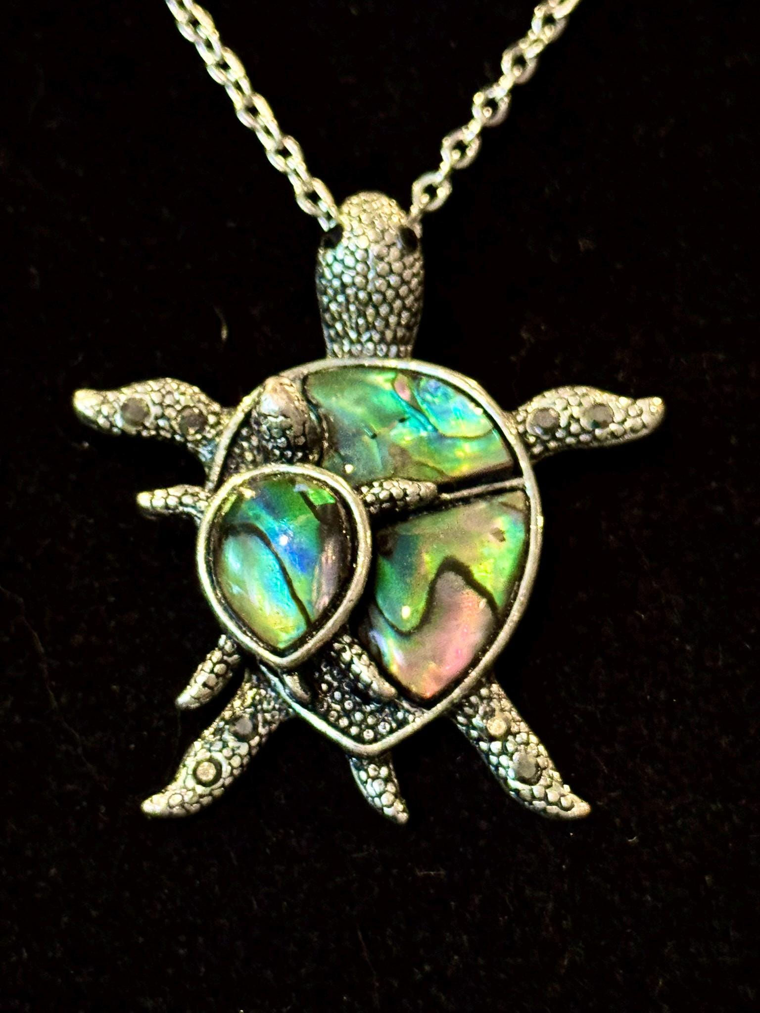 Abalone Shell, Mom and Baby, Sea Turtle, Pendant, Necklace