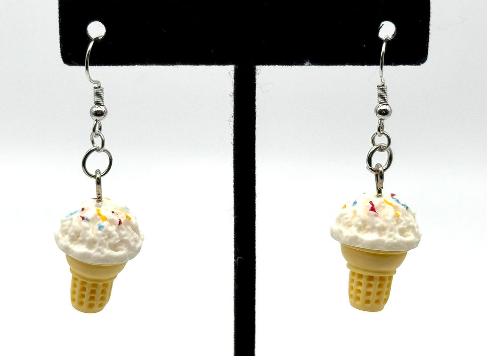 Thumbnail: Multi-colored, Ice Cream Cone, Resin, Silver, Earrings