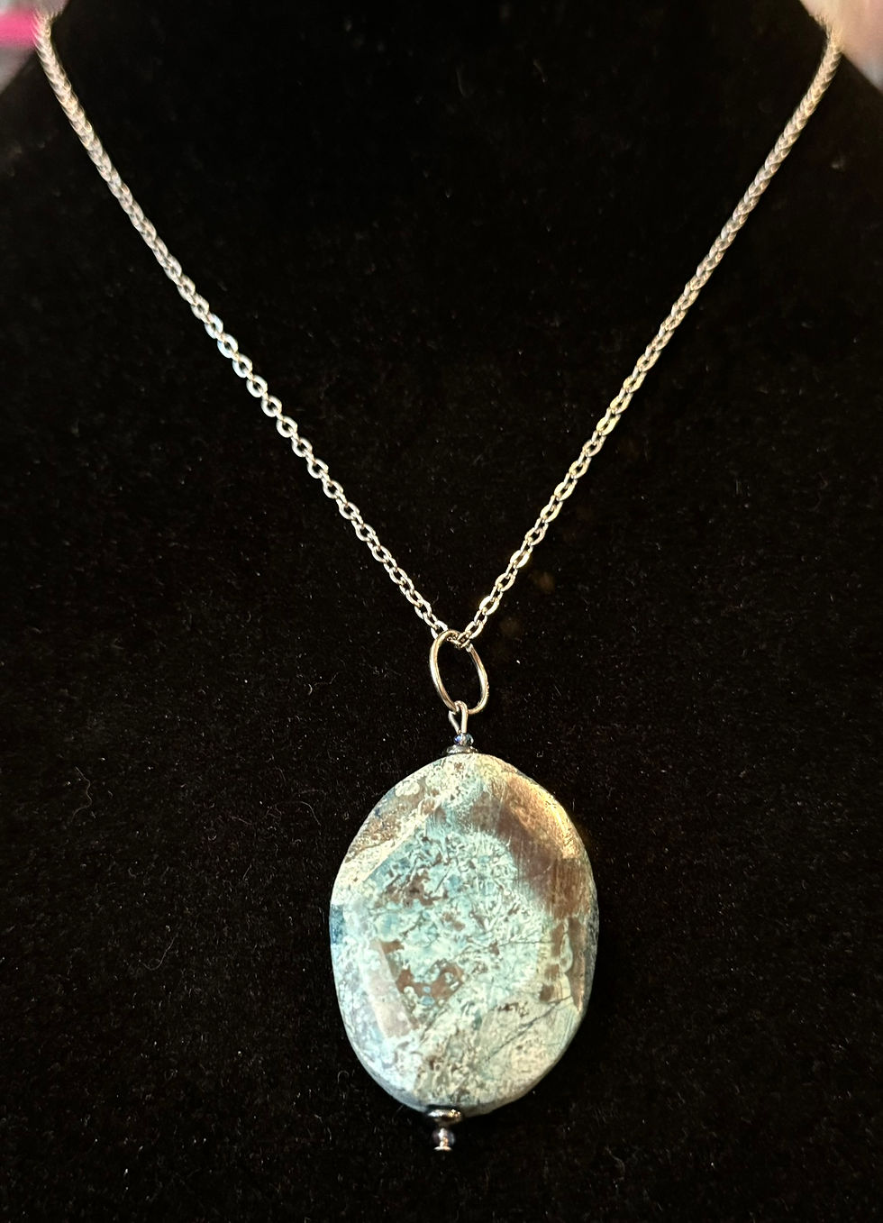 Thumbnail: Large, Chrysocolla, Spinner, Pendant, Necklace - SerenityGraceJewelry