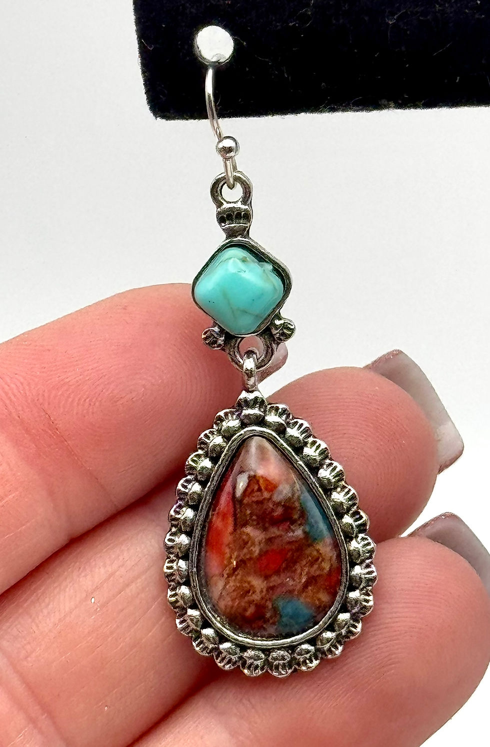 Thumbnail: Faux, Gemstone, Silver, Dangle, Earrings