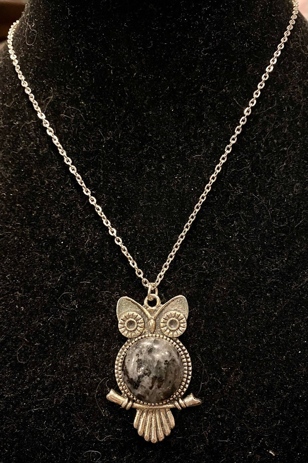 Thumbnail: Labradorite, Owl, Black, Silver, Gemstone, Necklace