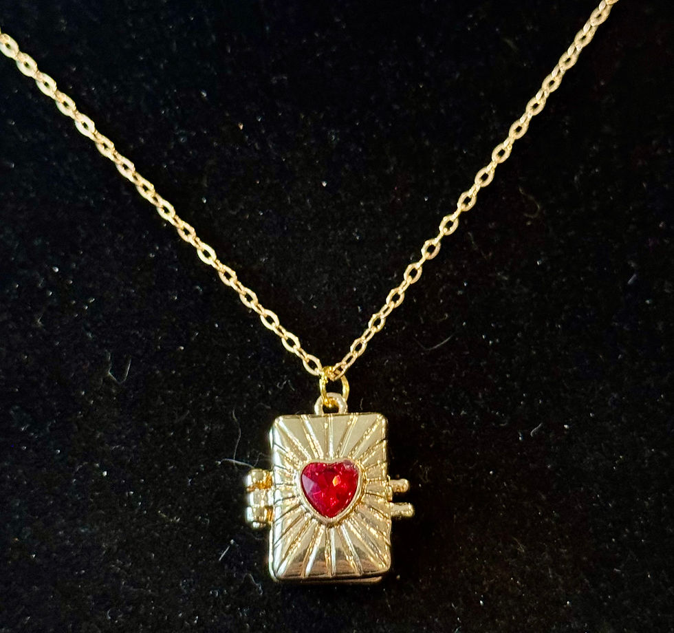 Thumbnail: Gold, Rhinestone, Heart, Book, Locket, Necklace