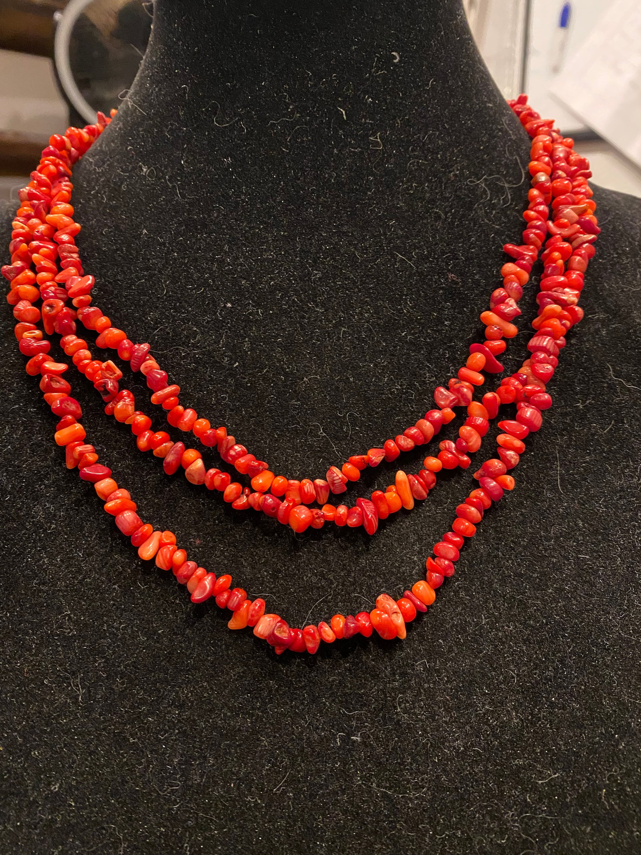 Red Bamboo Coral, Single Strand, Long, Necklace