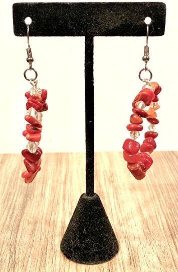 Thumbnail: Red Bamboo Coral, Hoop, Dangle, Earrings