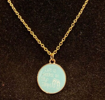 Thumbnail: Rose Gold, Flip Flop, Blue Rhinestone, Pendant, Necklace