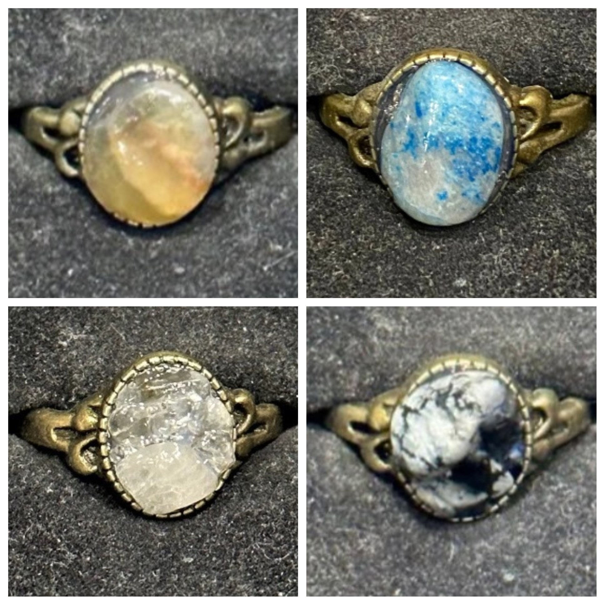 Chrysocolla, Clear Quartz, Snowflake Obsidian, Agate, Antique Bronze, Size 6, R