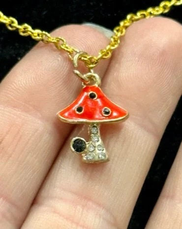 Thumbnail: Gold, Mushroom, Resin, Pendant, Necklace