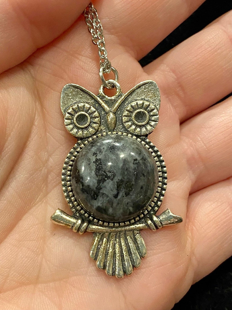 Thumbnail: Labradorite, Owl, Black, Silver, Gemstone, Necklace