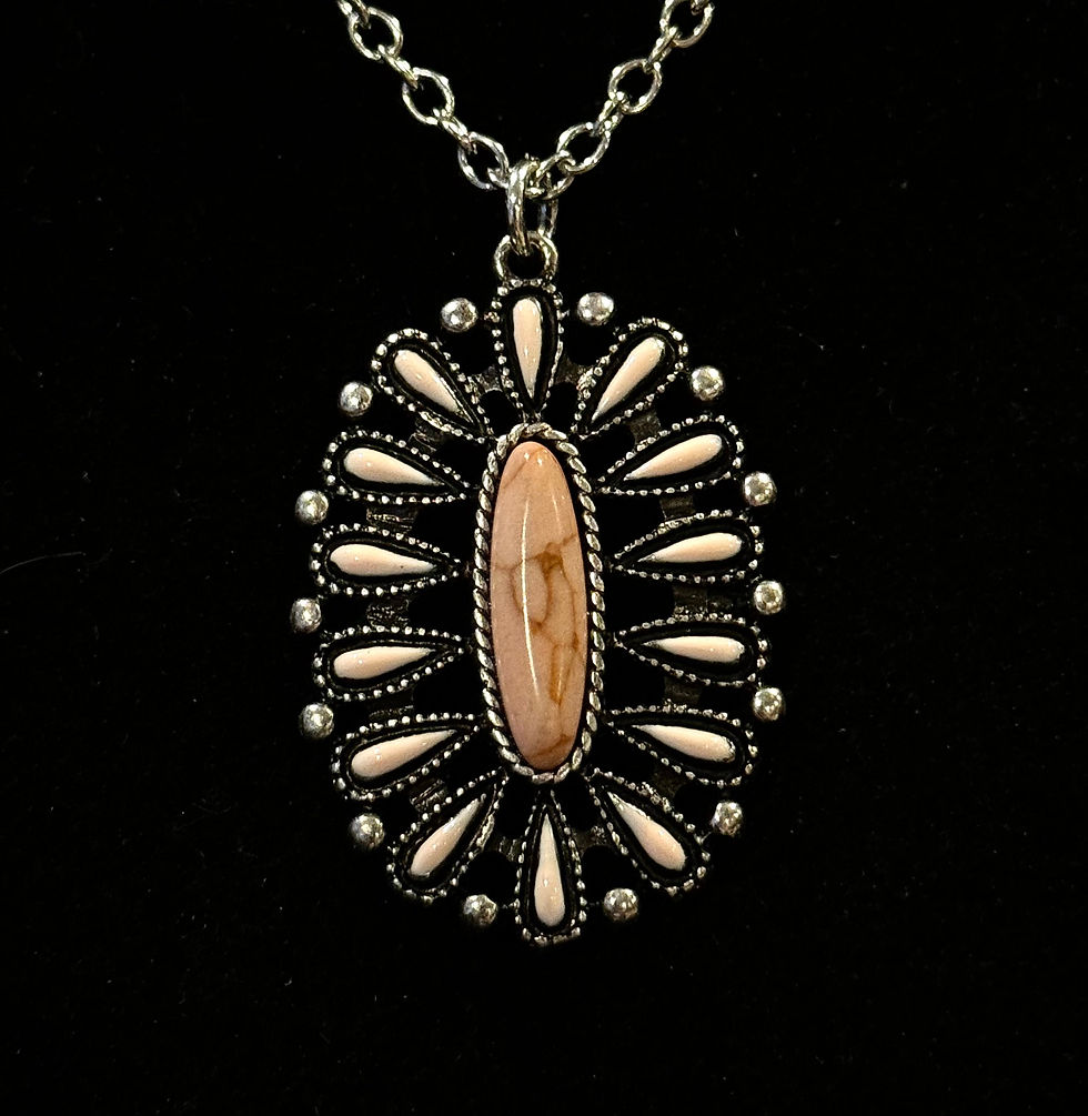 Pink, Howlite, Squash Blossom, Oval, Silver, Pendant, Necklace - SerenityGraceJewelry