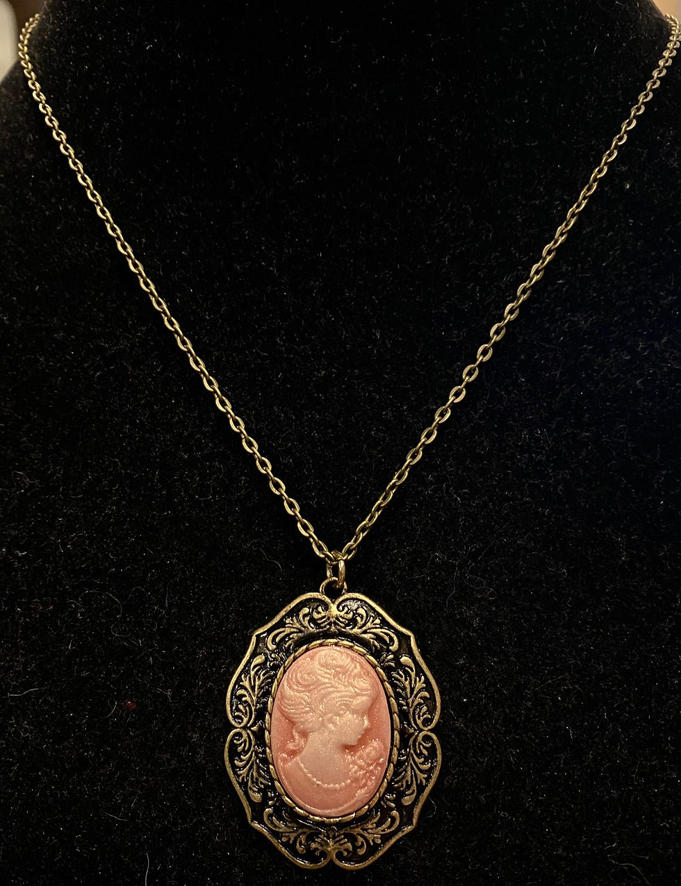 Antique Bronze, Pink, Cameo, Pendant, Necklace - SerenityGraceJewelry